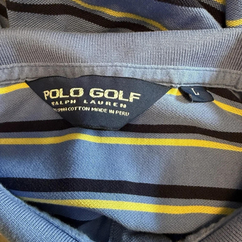 Polo Golf Large Mens Ralph Lauren Pima Cotton Blue Yellow Stripe Shirt Preppy
